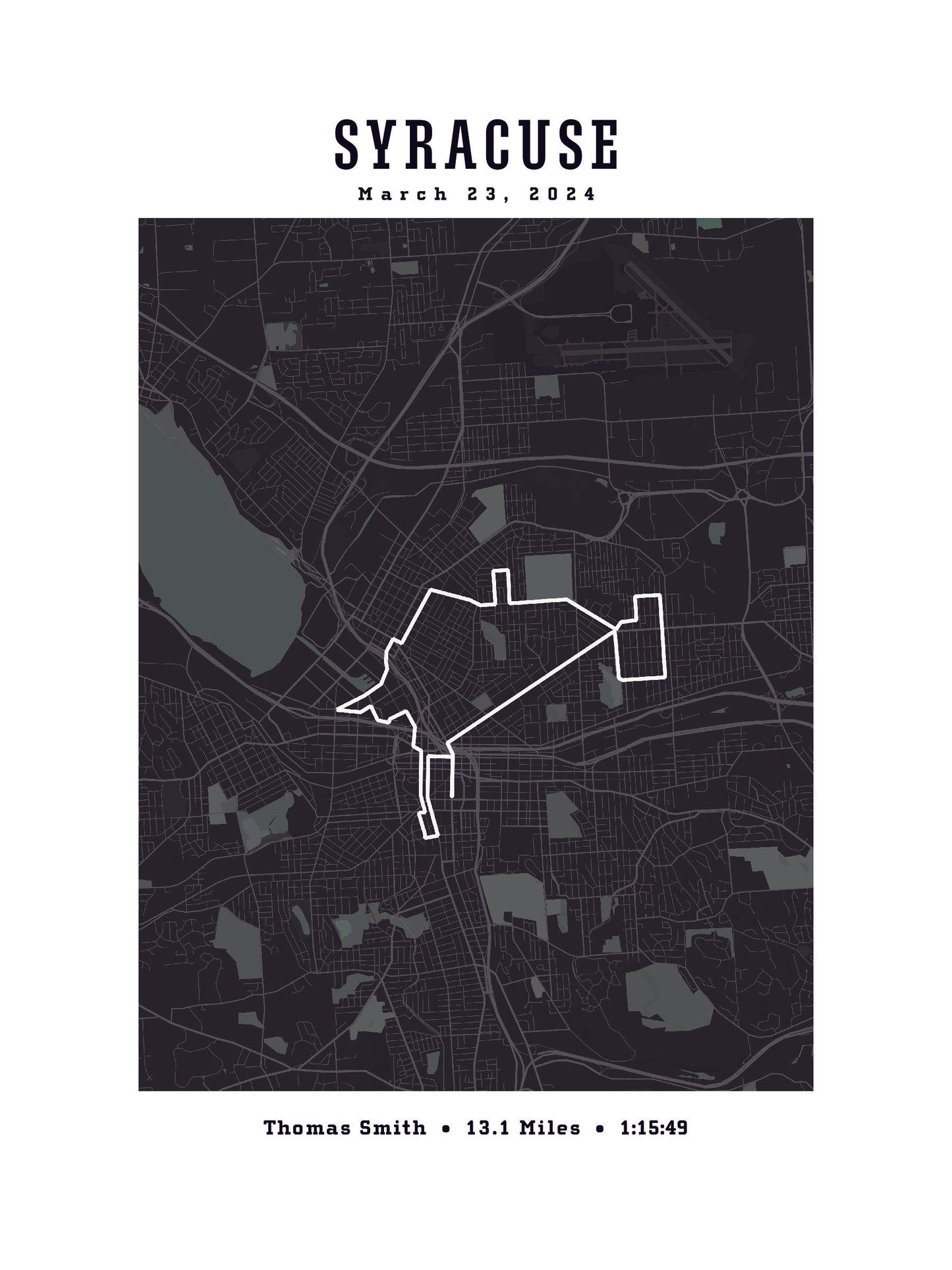 Syracuse 1/2 Marathon Custom Map Print