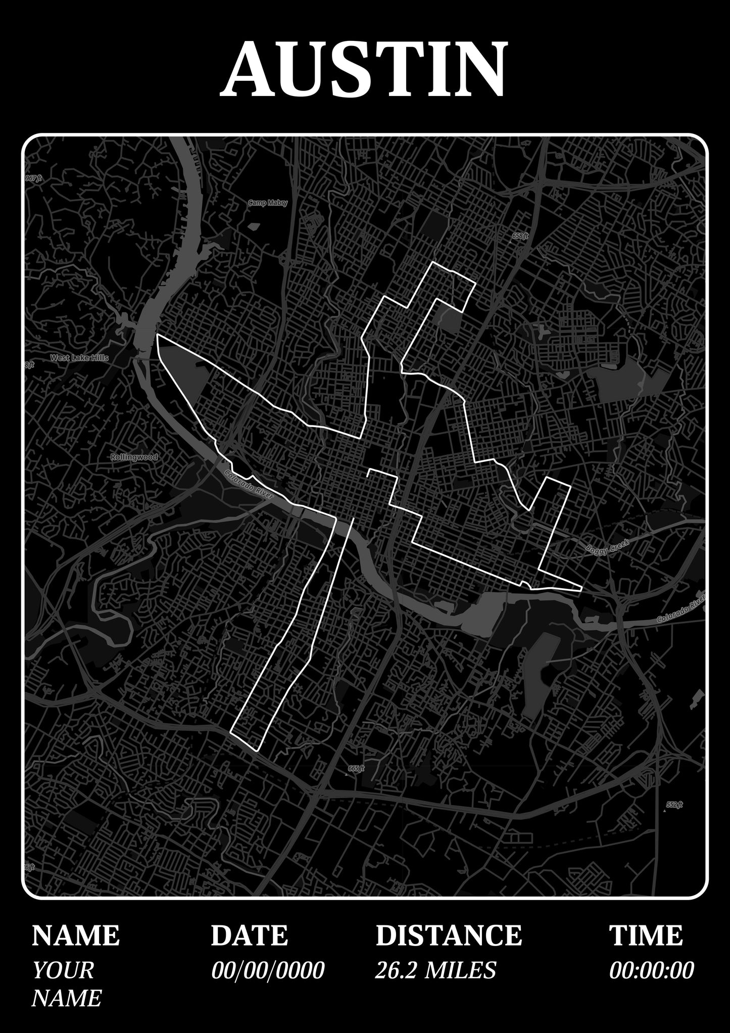Austin Marathon Custom Map Print