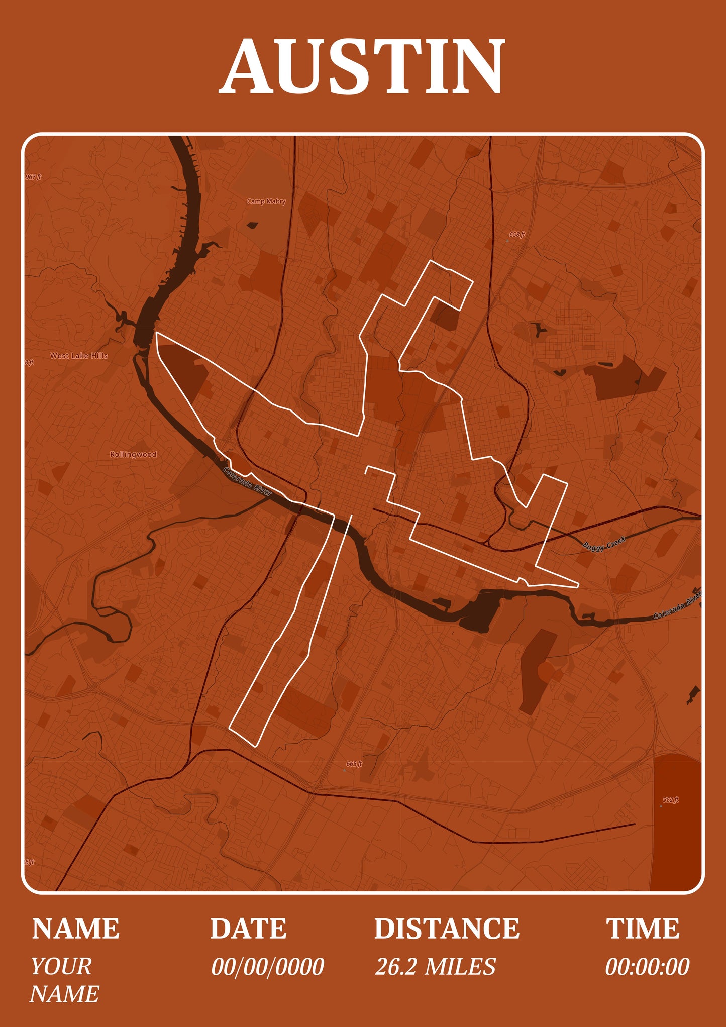 Austin Marathon Custom Map Print